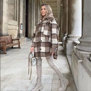 Jacket H&M Felted Shacket Plaid New